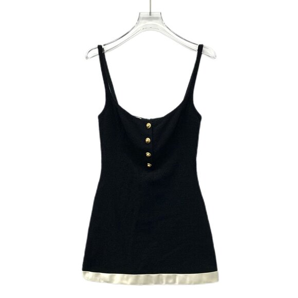 Miu Miu Black Wool Blend Dress With Gold Button Accents & Satin Hem Detail - Picture 1 of 8